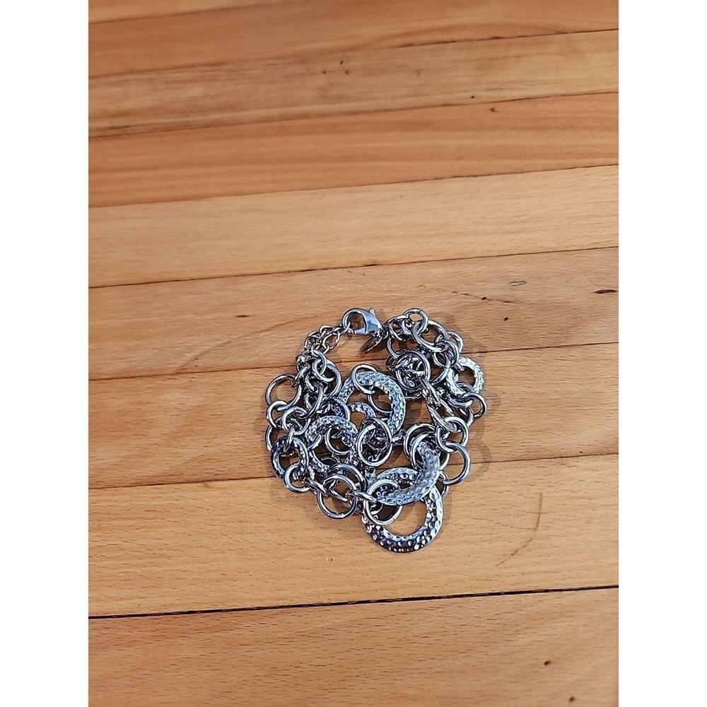 Signed LIA SOPHIA Large Multi-Loop Chain Charm Bracelet Silver Plate Chunky